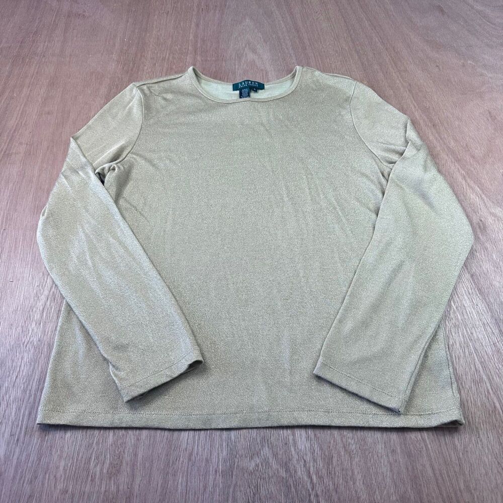 Lauren Ralph Lauren Womens XL Gold Shimmer Knit Top Long Sleeve